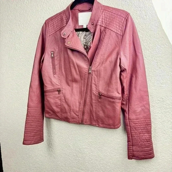 Anthropologie Vegan Leather Moto Jacket Rust Brown Women’s Size S Fall Style - Picture 2 of 5